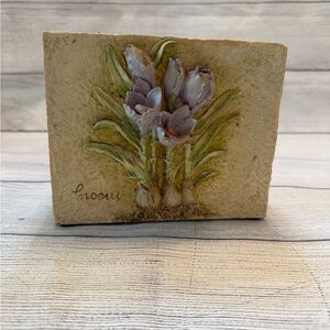 Floral Crocus Stone look Planter / Vase with Purple